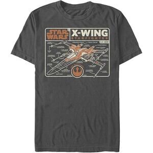 Star Wars X-Wing Starfighters Schematic Frame T-Shirt Gray Mens Tees Size Large